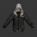 Dark Colored Hooded Jacket With Plaid Hood And Distressed Vintage Details