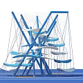 Modern Garden Landscape With Artistic Blue White Sculptural Elements And Yellow Circular Areas