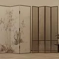 Elegant Traditional Chinese Folding Screen With Bamboo Patterns And Wooden Frame