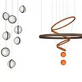 Modern Pendant Chandeliers With Glass Globe Bulbs Wooden Ring And Spiral Metal Design