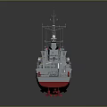 Gray And Red Warship Patrol Ship With Superstructure Antennas Deck Equipment Detailed