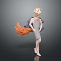 3D Designed Fantasy Game and Movie Character with Fox Ears Orange Tail and Gray Dress