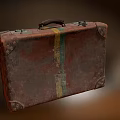 Vintage Brown Leather Suitcase With Metal Buckles Colorful Stripes And Worn Texture