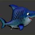Cute Blue Cartoon Shark with Big Eyes Open Mouth and Friendly Expression