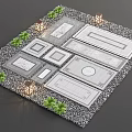 Garden Path Paving With Various Patterns Gravel Green Plants And Lanterns 3d model