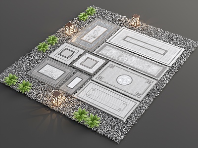 New Chinese Style Paving Garden Paving Floor Paving Setches Landscape Square Paving Courtyard Paving Courtyard Tiles 3d model