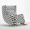 Modern Orange Curved Accent Chair with Metal Base and White Knitted Blanket