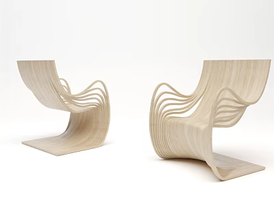 Light Wood Single Chair with Modern Curved Lines and Sleek Minimalist Design 3d model