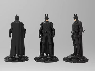Batman Action Figures Displayed From Back Front And Side Angles With Black Costume And Cape 3d model