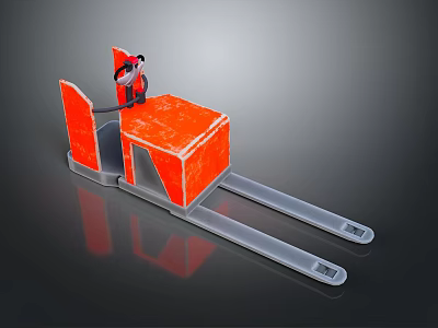 3D Rendering of Orange Forklift Structure with Metal Forks and Red Detail 3d model