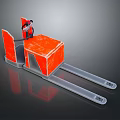 3D Rendering of Orange Forklift Structure with Metal Forks and Red Detail