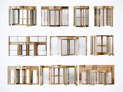 Brass Revolving And Glass Doors With Various Designs And Frames 3d model