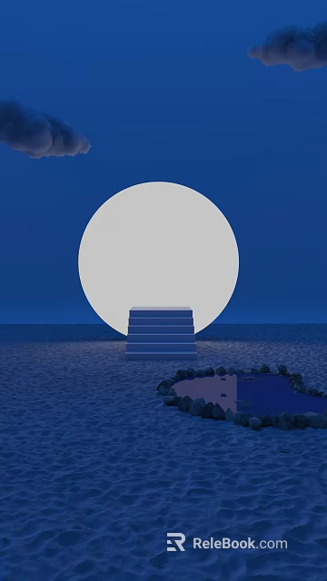 Large White Full Moon Backdrop With Stone Steps On Sandy Ground And Stone Circle 3d model 