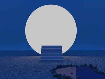 Large White Full Moon Backdrop With Stone Steps On Sandy Ground And Stone Circle 3d model