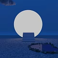 Large White Full Moon Backdrop With Stone Steps On Sandy Ground And Stone Circle