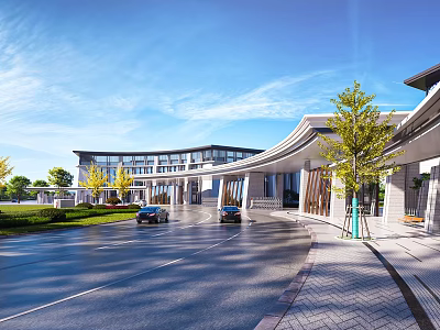 Modern School Building With Contemporary Facade Large Windows Trees And Landscaped Driveway 3d model