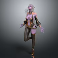 Game Movie Character Elf Purple Skin Pointed Ears Metallic Outfit Leather Boots Dynamic Pose