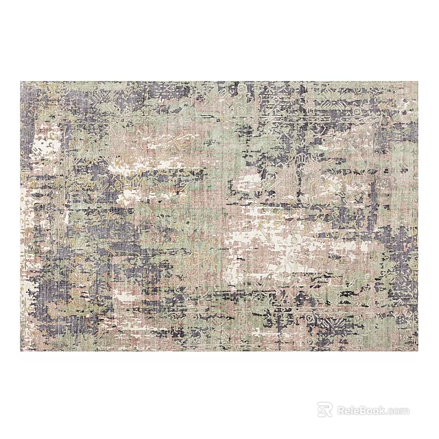Square Area Rug With Vintage Distressed Style In Neutral Tones 3d model 