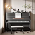 Elegant Black Piano Interior With Music Sheet Stool Vase And Pendant Lights