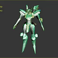 Green And Gold Robot Character With Mechanical Armor And Sharp Metallic Details