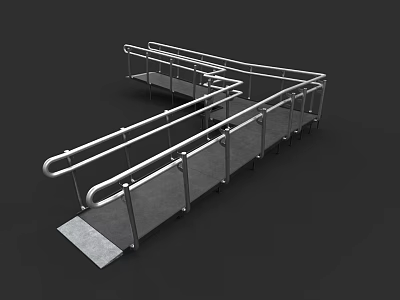 Modern Staircase With Metal Handrails Non Slip Gray Treads And Platforms 3d model