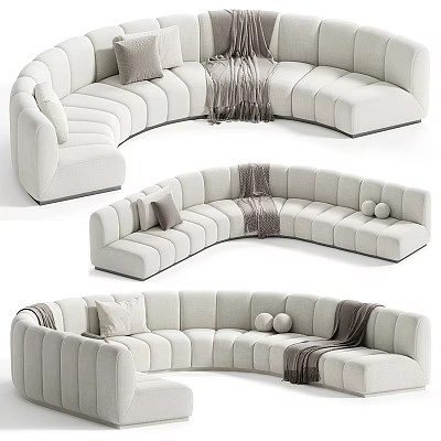Light Upholstered Curved Sectional Sofa With Decorative Pillows And Throw Blanket 3d model