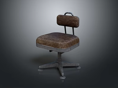 Office Chair Brown Leather Upholstered with Metal Five Star Caster Base and Backrest Handle 3d model