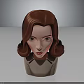 Red Haired Female Character Bust With Wavy Hair Light Colored Top And Gray Background