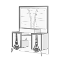 White Modern Vanity Table With Gold Accents Mirror Drawer And Cabinet Doors