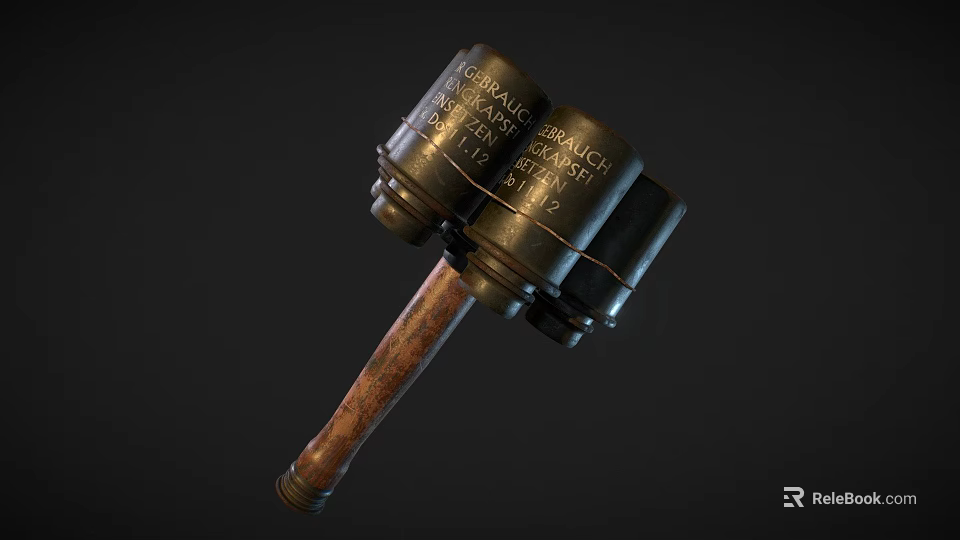Military Vehicle Engine Parts With Crank Case Spark Plug And Wooden Handle 3d model 