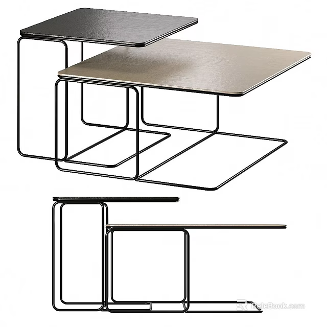 Modern Minimalist Coffee Table With Nested Metal Frame And Sleek Surface Design 3d model 