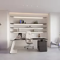 Modern Office Interior With Floating Shelves Work Desk Chair And Potted Plants
