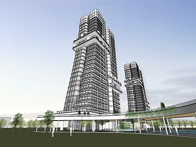 Modern Commercial Complex With High Rise Buildings And Landscaped Plaza Areas 3d model