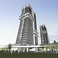 Modern Commercial Complex With High Rise Buildings And Landscaped Plaza Areas