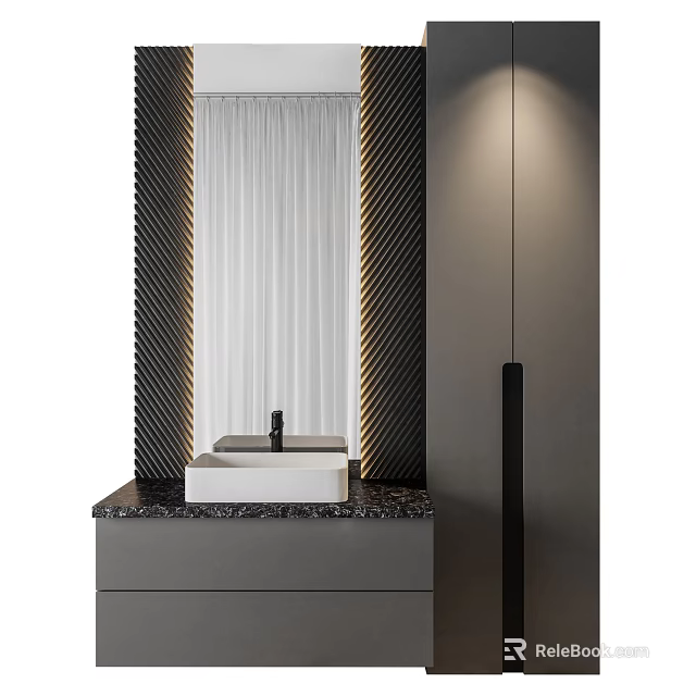 Elegant Modern Bathroom Vanity With White Washbasin Marble Countertop And Wall Mirror 3d model 