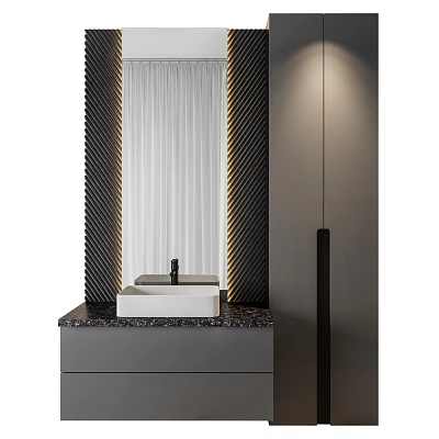 Elegant Modern Bathroom Vanity With White Washbasin Marble Countertop And Wall Mirror 3d model