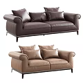 Modern Brown Leather Two Seater Sofa With Armrests And Cushions 3d model