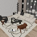 Modern Living Room Interior Design With Beige Sofa Black Armchair Coffee Table And Rug