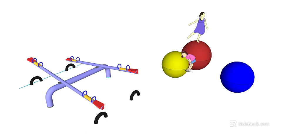 Playground Equipment Featuring Blue Seesaw And Large Balls For Children Playing 3d model 