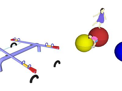 Playground Equipment Featuring Blue Seesaw And Large Balls For Children Playing 3d model