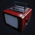 Red Retro Vintage TV with Black Handle and Front Control Panel Design