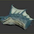 Detailed Blue Spiked Finned Game And Movie Fantasy Character Head With Sharp Teeth