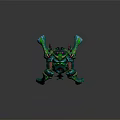 Mythical Biomechanical Creature Character with Green Blue Tentacles and Pink Glowing Details