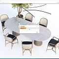 Oval Light Gray Dining Table Set With Rattan Chairs Black Seats Vase And Tree