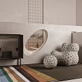 Modern Office Interior With Geometric Patterned Chairs Colorful Striped Rug And Circular Window Decor
