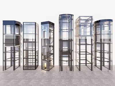 Modern Elevators With Glass Structures And Various Design Styles For Buildings 3d model