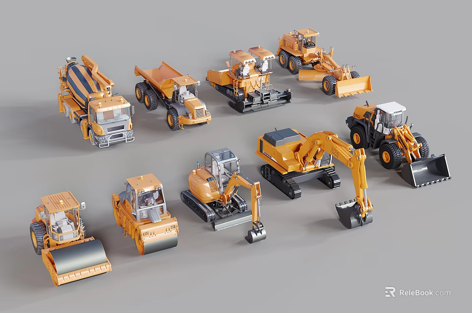 Various Construction Vehicle Models Including Bulldozer Excavator And Roller Toys 3d model