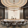 Luxury Private Dining Room With Round Table And Chandelier