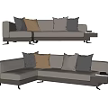 Modern Light Gray Sectional Sofa With Multiple Cushions And Side Table 3d model
