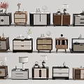 Bedside Tables In Multiple Design Styles With Decorative Lamps Vases And Storage Drawers